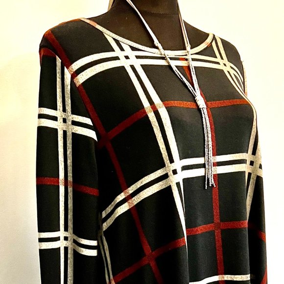 NWT Apricot Wavy Plaid Swing Sweater Dress Size L - Picture 2 of 6